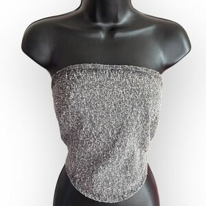 Gray Corset Crop Top Shirt Bustier Going Out US 10 NWT Back Zip Sleeveless PLT